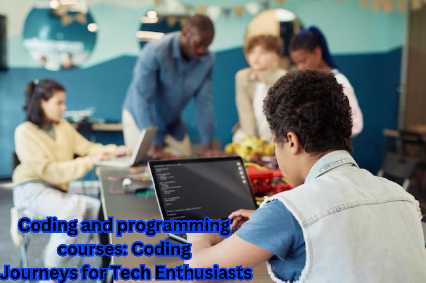 "Diverse group of tech enthusiasts engaged in coding courses, embarking on transformative coding journeys for skill enhancement."