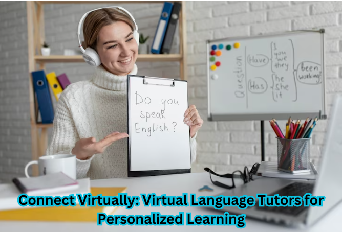 Online language tutor guiding student through virtual lesson