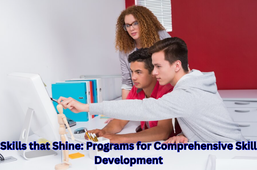 "Illustration of a person unlocking skills with 'Skills that Shine' comprehensive program."