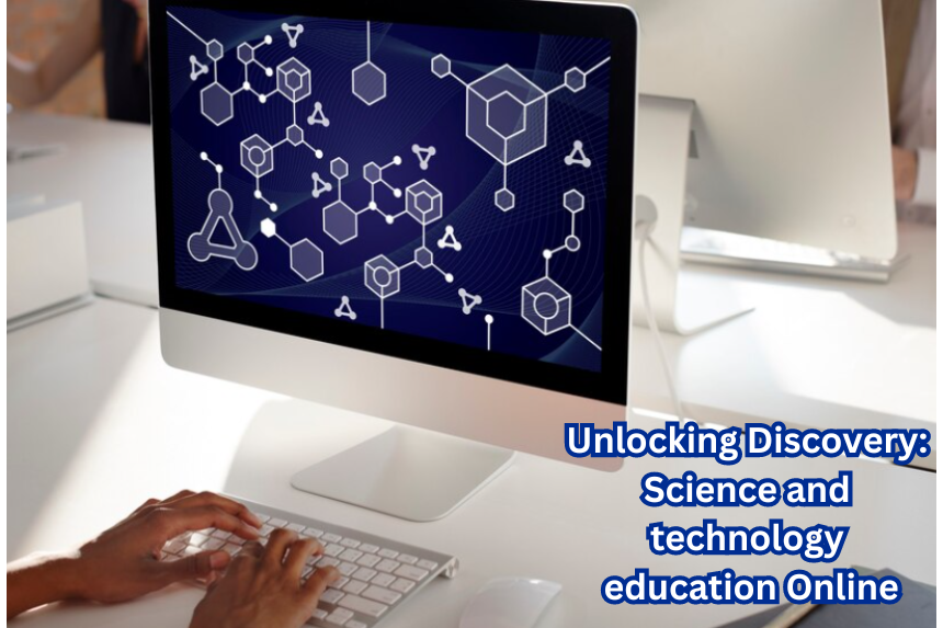 "Diverse group of students engaged in Science and Technology Education Online, symbolizing the unlocking of knowledge and innovation in the digital era."